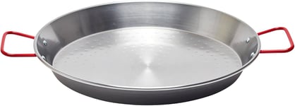 Garcima La Ideal 10036 Polished Steel Paella Pan 36cm, Silver/Red