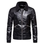 LDMB Blouson Cuir Homme avec Revers Peluche Chaude Chaude Rétro Manche À Manches Longues Faux Cuir Windbreaker Hem Ourlet Élastiqué,Noir,4XL