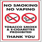 VSafety Panneau autocollant « No Smoking No Vaping/Tobacco Smoke & E-Cigarettes » – 200 mm x 300 mm