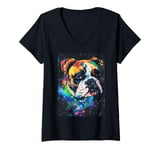 Womens English Bulldog Painting Galaxy Dog lovers V-Neck T-Shirt