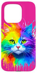 Coque pour iPhone 15 Pro Rainbow Cat Peinture aquarelle réaliste chat coloré