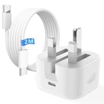 iPhone 15 Charger, 20W USB C Plug Fast Charger and 2M iPhone 15 Charger Cable [MFi Certified] PD3.0 Power Adapter UK Charge Wall Folding Charging for iPhone 15 Pro/15 Pro Max/15 Plus,iPad Pro/Air/Mini