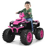 DREAMADE Quad Électrique 12 V pour Enfant, Voiture Électrique avec 4 Roues, Phare et Klaxon, 2 Vitesses de 2,8 km/h à 5 km/h, Musique USB, Cadeau pour Enfant 3-7 Ans, Charge 35 KG (Rose)