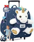 Naturally KIDS Unicorn Backpack - Kids Suitcase on Wheels for Girls Boy w Stuffed Animal - Children's Luggage