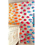 Quality Transparent Fish Clear Plastic Shower & Bath Curtain, 180 x 200 cm, 12 Hooks, Blue/Orange/Yellow/Black/Green - Long Length