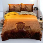 Housse de Couette 240 x 260 Lion Animaux 3D Imprimé Parure de Lit Microfibre Motif Wildlife Parure Housse Couette 240x260 avec Fermeture Éclair 2 Personnes avec 2 Taies d'oreiller 65x65cm