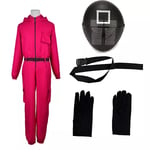 Squid Game 2 Dam & Herr Squid Game Jumpsuit Unisex Zip Up Squid Game Kostym Svart Röd Outfit Rose Red+ Square Mask M