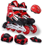 Haojie Inline Skates Children Adjustable Boys And Girls Flash Roller Skates Full Set of Roller Skates Beginner Skates,Red,S