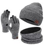 Ensemble de Gants d'écran Tactile d'écharpe de Bonnet d'hiver pour Hommes et Femmes, Ensemble de Cache-Cou de Gants de Bonnet avec Doublure en Polaire en Tricot Chaud