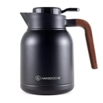 Thermos Hanseküche (1,5L) en acier inoxydable 304 de haute qualité - thermos, cafetière avec aspect bois élégant (noir)