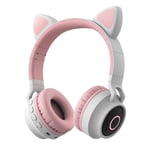 Faddish Student Cute Cat's Ears Head-Mounted Headset No Wire Cartoon BT Game Chargeable, Mauve