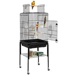 Yaheetech Cage Oiseaux Volière intérieur avec Chariot Détachable sur roulettes 46.5cm x 46.5cm x 136cm avec 2 Mangeoires 3 Perchoirs