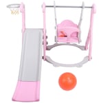 Clieur pour les tout-petits, glissière pour enfants avec swing, cerceau de basket-ball et grimpeur - plaisir intérieur et extérieur (155 cm-rose)