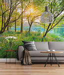 Komar Photo Wall Mural - Spring Lake - Size 368 x 254 cm - Lake, Trees, Sun, Relaxation, Wallpaper