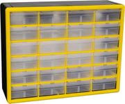 Akro-Mils 10124 24-Drawer Plastic Drawer Storage Cabinet for Garage Organization, Lego Storage, Teacher Toolbox, Makeup Organizer, and More, 20-Inch W x 6-Inch D x 16-Inch H, Yellow