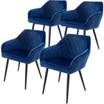 ML-Design Lot de 4 Chaises de Salle à Manger avec Accoudoirs et Dossier, Bleu Foncé, Revêtement en Velours, Pieds en Métal Noir, Chaise de Cuisine