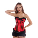 ZXF Bustiers et Corsets Femme Stripe Satin Lingerie Sexy Overbust Corset Lace Up Boned Clubwear Taille Bustier (Color : Red, Size : Large)