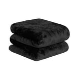 Dreamscene Luxury Faux Fur Mink Fleece Throw Over Sofa Bed Soft Warm Blanket, Black, 200 x 240 cm, King, Large