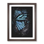 The Blue Butterfly Effect Paint Splash Modern Framed Wall Art Print, Ready to Hang Picture for Living Room Bedroom Home Office Décor, Walnut A2 (64 x 46 cm)