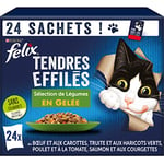 FELIX Tendres Effilés en Gelée | Chat Adulte | Sélection de Boeuf, Saumon, Poulet et Truite avec Légumes | Lot de 24 x 85 g | Sachet fraicheur