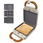 Cecotec Appareil à Sandwichs Rock'nToast Retro One Beige. Machine à Sandwich Rétro 700W, 3 Plaques Pour Sandwiches, Gaufres et Beignets, Revêtement RockStone, Indicateur Lumineux, Base Antidérapante