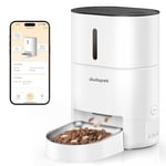 DUDUPET Distributeur Croquettes Chat Automatique- 4L télécommande WiFi 2.4G, Double Alimentation, Enregistrement Vocal 10 Secondes, Bol en Acier Inoxydable, Convient aux Chats et aux Petits Chiens