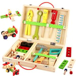 TONZE Jouet Enfant 3 4 5 Ans, Boite a Outil Enfant Jouets en Bois DIY 3D Jeux de Construction Bricolage, Caisse a Outil Enfant Jeux Montessori 2 3 4 Ans Idée Cadeau Enfant 3 4 5 Ans Garçon Fille