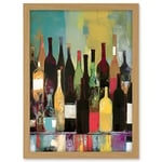 Artery8 Rose White and Red Glass Wine Bottles on Shelf Artwork Framed A3 Wall Art Print