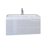 Meuble sous vasque 80cm suspendu collection RAVEN, coloris blanc mat et brillant, idéal pour une salle de bain design