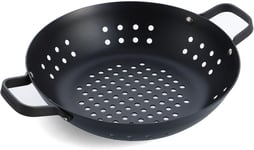 Carbon Steel Bbq Poele Wok 30Cm Perforee En Fonte,Perforations Pour Evacuation D`Huile Et Gras,Barbecue,Camping,Grillades,Cuisson En Plein Air,Noir