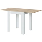 Table à manger carrée Livre, blanc Artik (blanc mat) - Couleur chêne canadien Dimensions fermée : 67 cm Dimensions ouverte : 134 cm (l) x 79 cm (h)