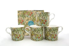 William Morris Golden Lily Design Mugs Set of 4 Bone China Boxed New Green