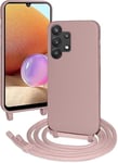 wentdzSW Cordon de Coque Compatible avec Samsung Galaxy Galaxy A32 4G,Couleurs de Bonbons Cover Silicone Liquide Lanyard Case Réglable Collier pour Étui Housse -Rose Or