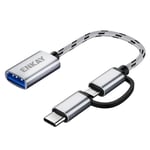 ENKAY AT113 USB-C / mikroUSB til USB 3.0 OTG adapter kabel - Sølv