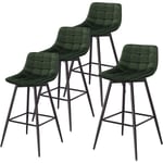 Woltu - 4 x Tabouret de Bar 43 x 35, 5 x 88cm, Chaise de Bar Assise en Velours et Pieds en métal, avec Pieds et Repose-Pieds , Vert Foncé