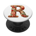 Monogrammed Christmas Floral Initial R Gingerbread Letter R PopSockets PopGrip Adhésif