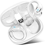 Wireless Earbuds, Bluetooth 5.3 Headphones with 4 ENC Noise Canceling Earphones Mic, 75H Playback Wireless Headphones with Earhooks, Deep Bass Ear Buds IP7 Waterproof LED For Sport /Running/Gym/White