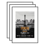 Hesmor Picture Frames 50cm x 70cm Frame Aluminum Acrylic Picture Frames Black, Large Poster Frames 20x28 Inch Photo Frame - Set of 3, Wall Mount Frames with Mat for A2 Posters