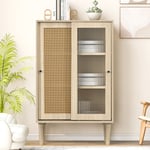 Modernluxe - Commode en bois avec 6 compartiments - 2 portes en rotin et en verre - style campagnard - Naturel