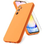 Vansdon Coque Compatible avec Samsung Galaxy A25 5G, 2 Film de Protection en Verre trempé, Housse Souple en TPU en Silicone Liquide, Housse en Caoutchouc Antichoc - Orange