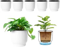 T4U 6pcs Bac à Fleurs Auto-Irrigation Plastique Rond - Blanc, Pot avec Réserve d'eau Pot avec Système d'Arrosage pour Planter Les Plantes Fleur Facilement, Décoration pour Jardin Maison