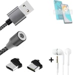 Data charging cable for + headphones Motorola Moto E22s + USB type C a. Micro-US