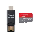 Sandisk ultra Micro SD SDXC 128Go 128GB 128g TF carte 140MB/S Classe 10 U1 A1 Adaptateur SD et lacteur MICRO SDXC TYPC C inclus