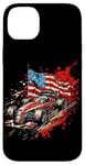 iPhone 14 Plus Vintage Auto Racing Car American Flag 4th of July, Auto Race Case