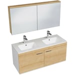 Rubite Meuble salle de bain double vasque 2 portes largeur 120 cm + miroir armoire Chêne