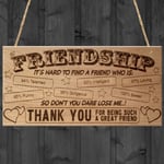 Friendship Plaque THANK YOU For Being A Great Friend Wooden Plaque Sign Gift