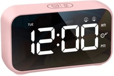 Digital Alarm Clock LED Display with USB Charger, Snooze, Dual Alarms, Pink