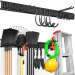 VEVOR Garage Tool Organizer, 600 lbs Max Load Capacity, Wall Mount Yard Garden Storage Rack Organization Heavy Duty with 6 Adjustable Hooks and 7 Rails, for Garden Tools, Shovels, Trimmers, and Hoses