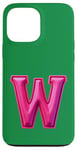 iPhone 13 Pro Max Pink Letter "W" on a Green Color Case