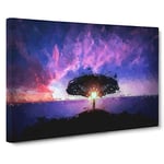 Lone Tree Beneath a Purple Sunset in Abstract Canvas Print for Living Room Bedroom Home Office Décor, Wall Art Picture Ready to Hang, 30 x 20 Inch (76 x 50 cm)